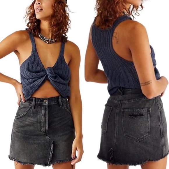 Free People We The Free Brea Cutoff Button Fly Denim Mini Skirt, Black - Size 28 - Picture 1 of 8